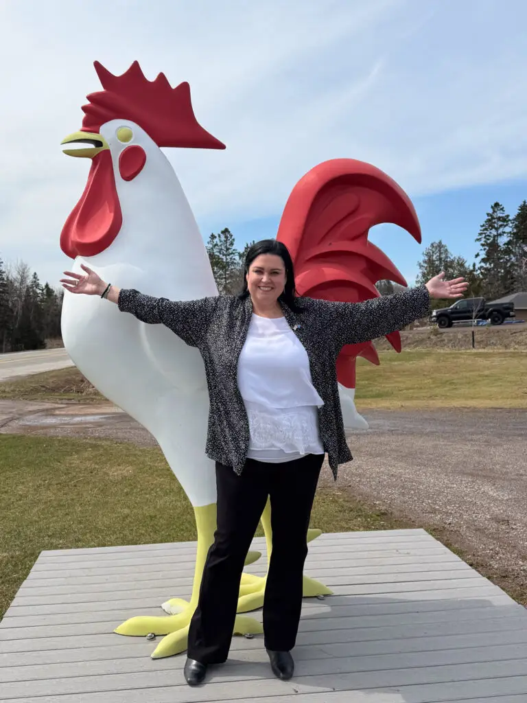 Trina with giant rooster